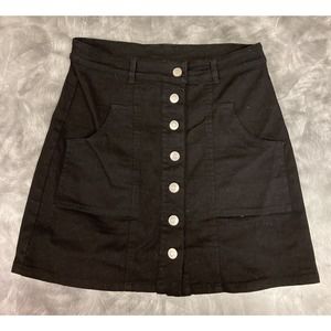 Forever 21 Women's Size S Black Denim Button Up Jean Mini Skirt